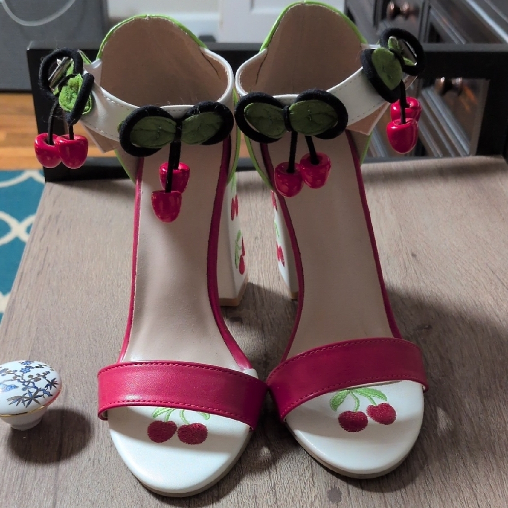Cherry Embellished Red and Green Sandals - Picture 2 of 4